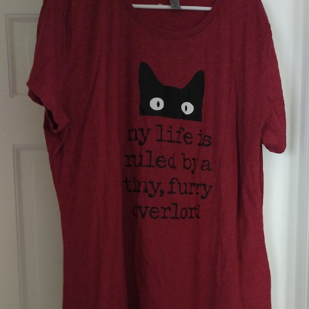 Red Cat Silhouette T-Shirt with Bold Eyes